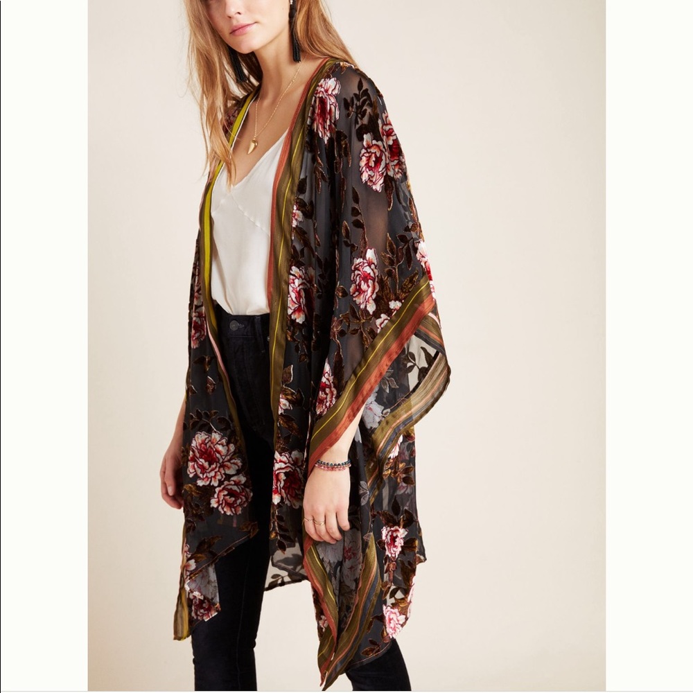 Anthropologie Viola Burnout Velvet Kimono